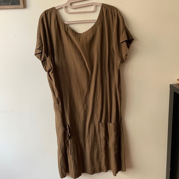 Eileen Fisher Linen Blend Olive Green Dress, EUC, Large - Picture 4 of 15